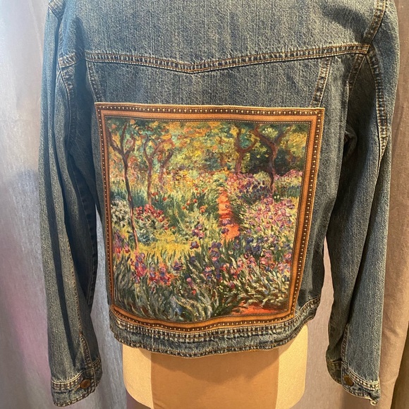 One-of-a-Kind Upcycled Denim Jacket Claude Monet - Picture 1 of 8